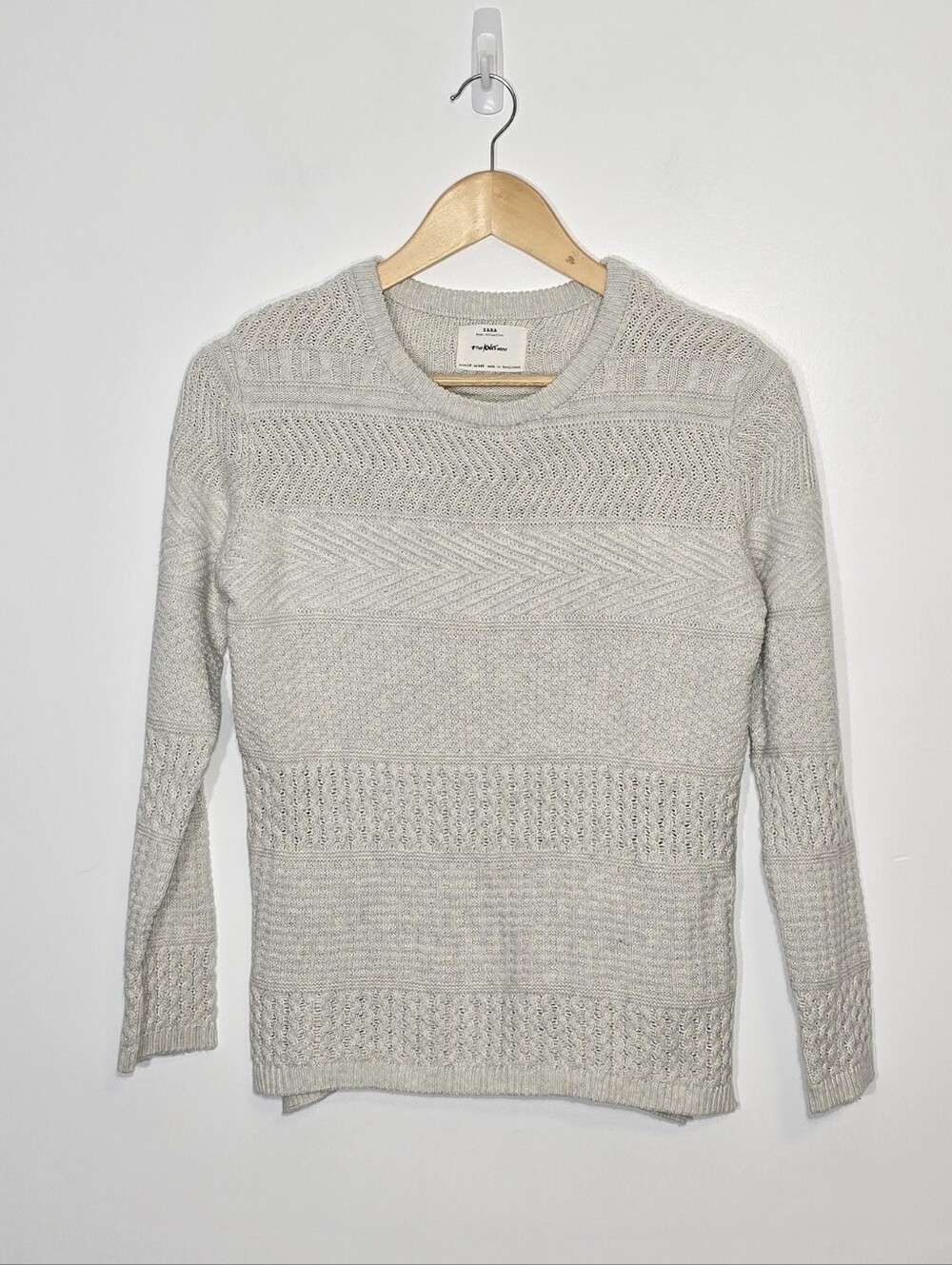 Zara Youth Boy Off White 100% Cotton Knitted Mixed Pattern Size 10 Youth